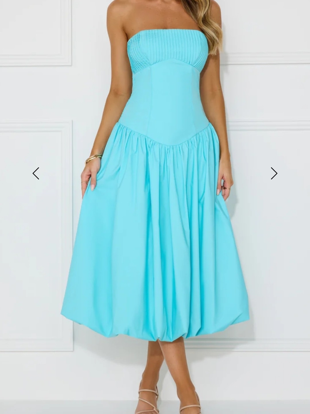 Hello Molly Strapless Aqua Midi Dress